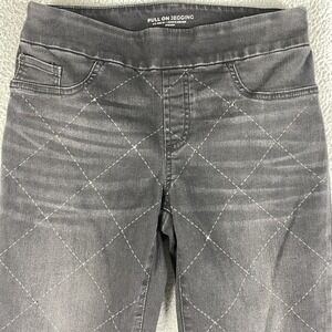 Chicos Jeans Womens 00 Black Pull On Jegging Argyle Stretch Dark Wash Denim US 2